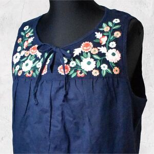 J Crew Navy Linen/Cotton Floral Embroidery Sleeveless Top - Lined - Women's S